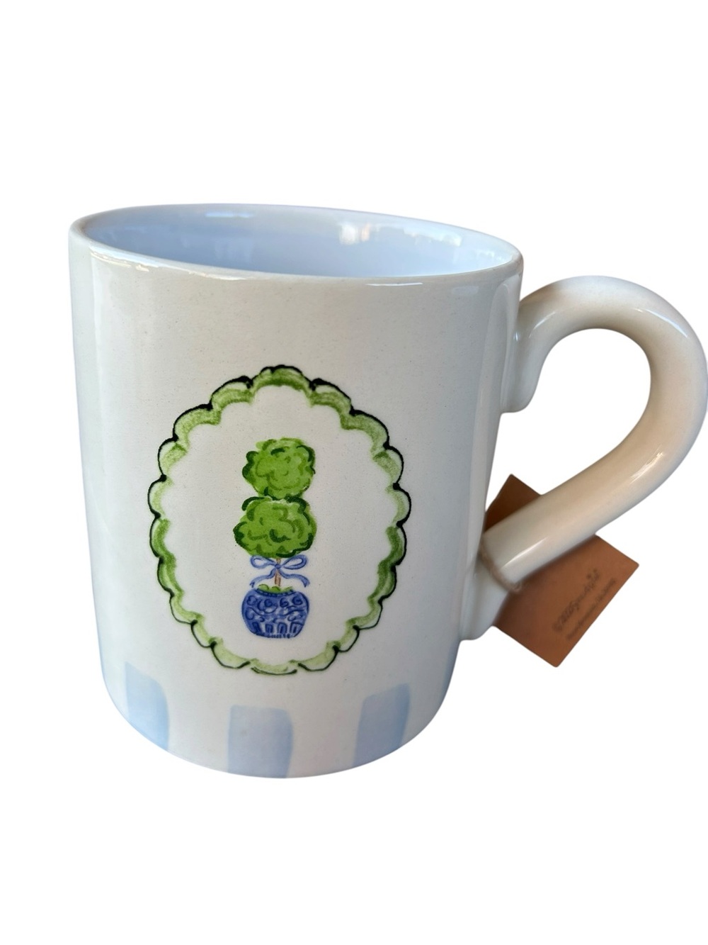 Mud Pie 15oz ceramic topiary mug‎ NWT blue/green with stripes
